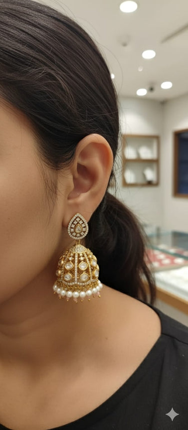 Golden Polki Jhumki Earrings